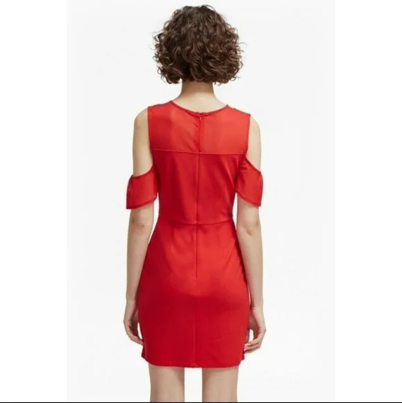 FRENCH CONNECTION Asymmetric Shoulder Dress Ruffle Mini Red Sz 2 - Picture 9 of 9
